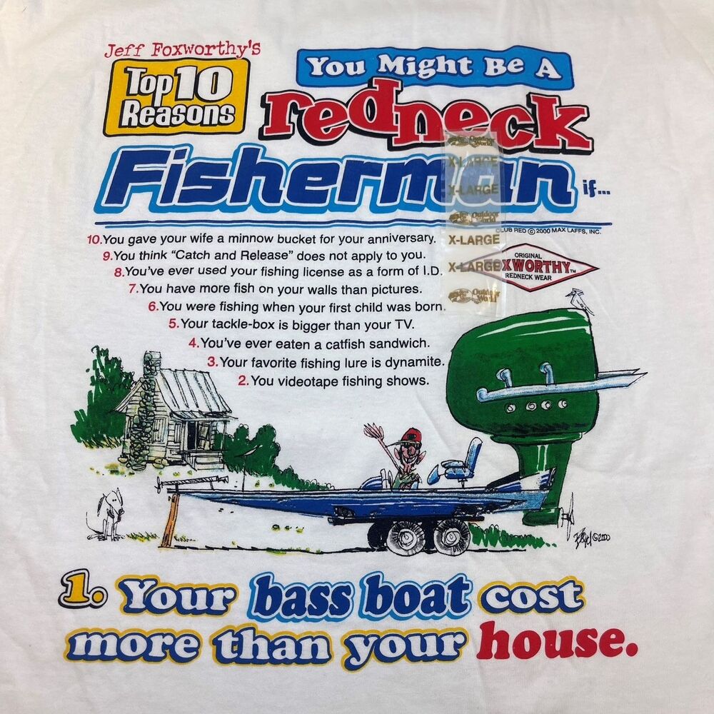 REDNECK JEFF FOXWORTHY FISHERMAN T SHIRT XL VTG Y2K BASS PRO SHOP New Unworn
